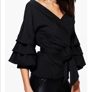 Ruffled Tier Sleeve Wrap Top